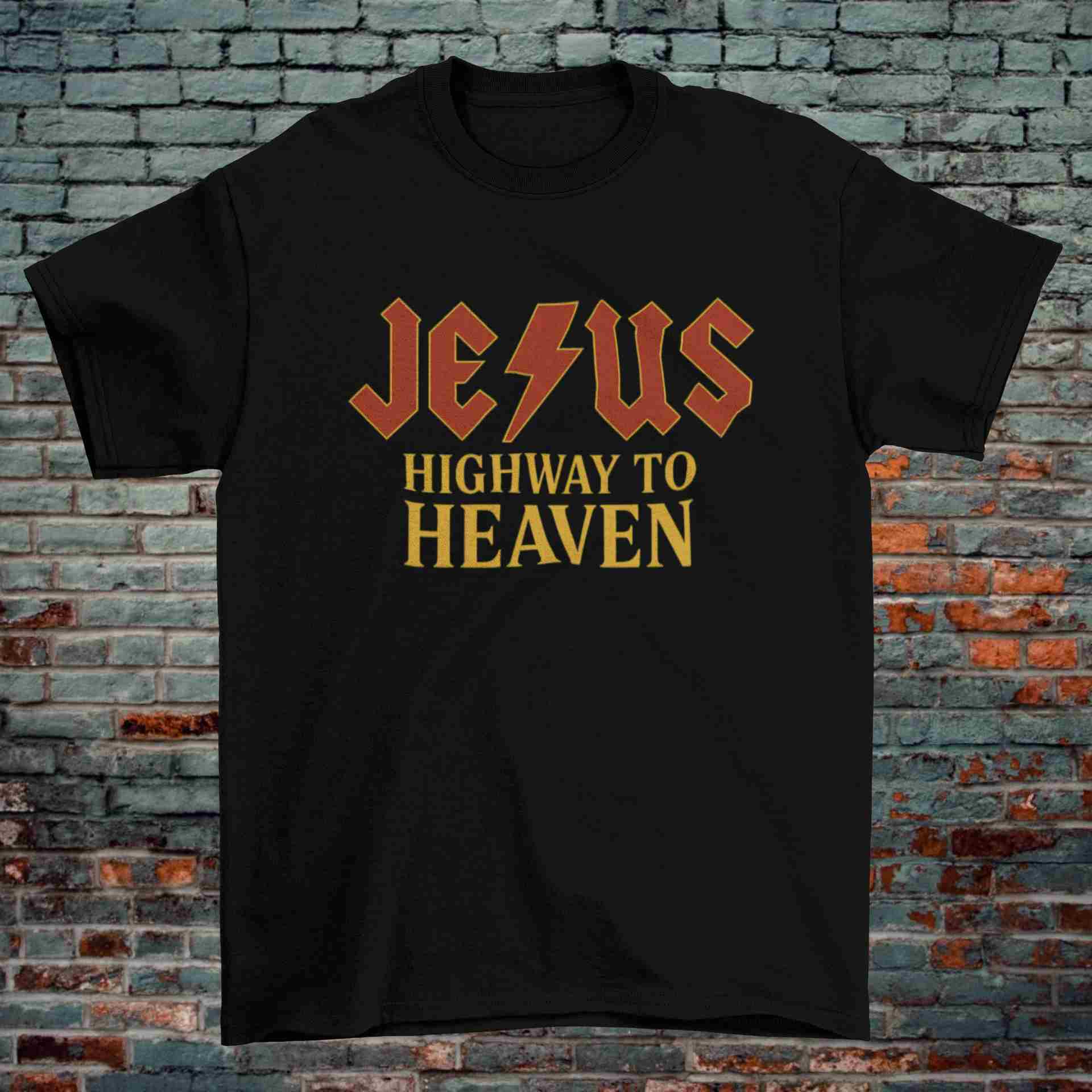 Jesus – Highway to Heaven Christian Rock-Inspired T-Shirt (Black & White)
