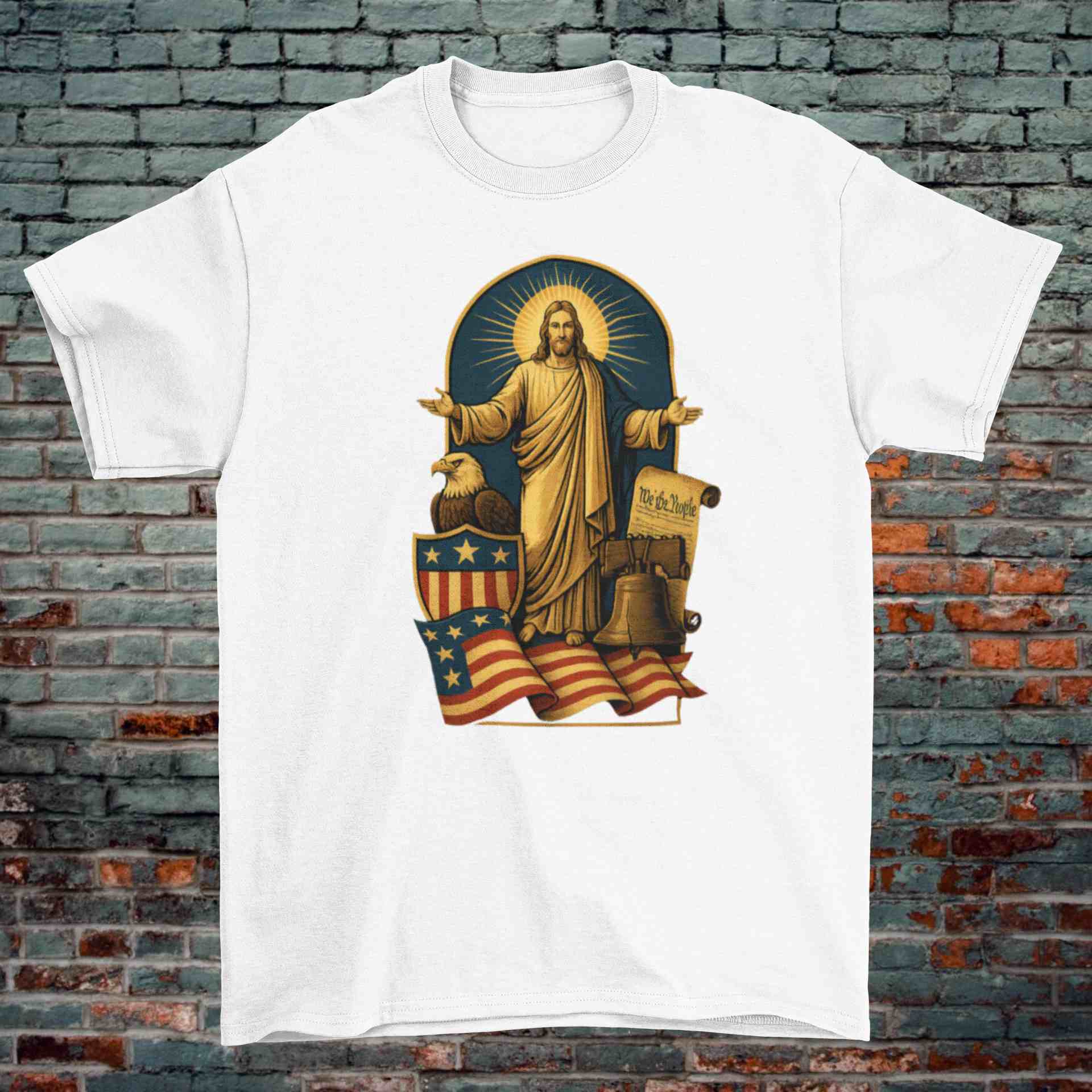 Jesus & the Constitution – Christian Patriotic T-Shirt (Black & White, 100% Cotton) - Image 2