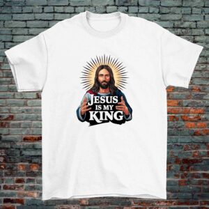 Jesus Is My King T-Shirt – Bold Christian Faith Design (White, 100% Cotton)