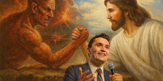 Symbolic scene depicting good versus evil.